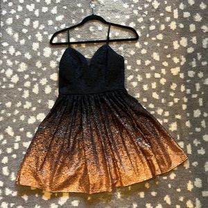 B. Darlin Black and Copper Lace Ombré Dress